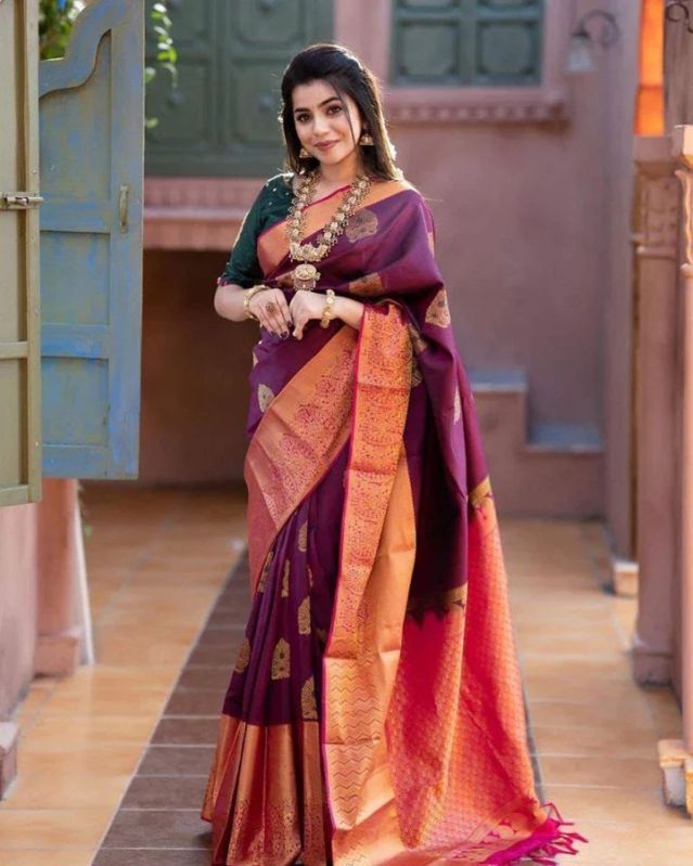 Purple Lichi Silk Woven Traditional Wear Women Saree