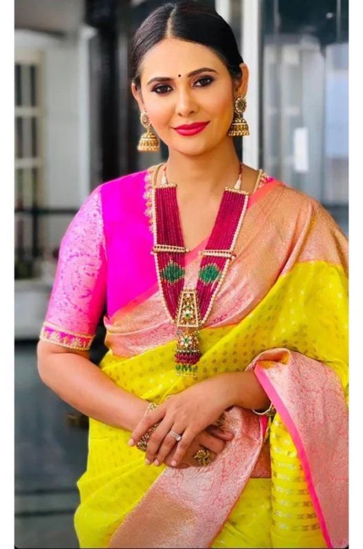 Yellow Color Soft Lichi Silk Women Saree