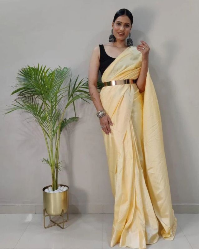 Yellow Ready to Wear Chiffon Women Saree