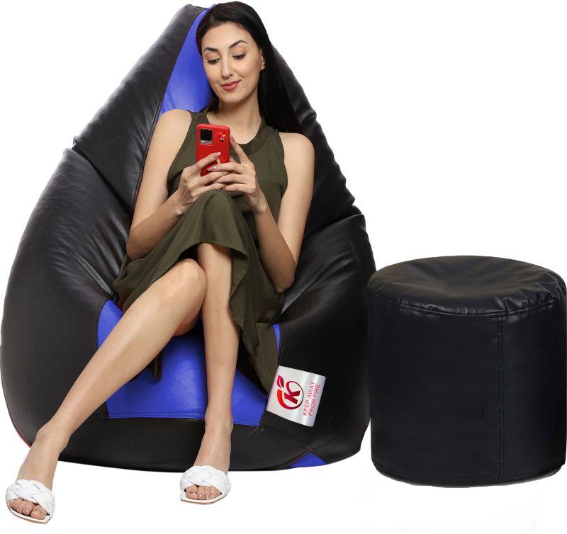 Blue & Black Coaster Shine Teardrop Bean Bag Cover with Stool