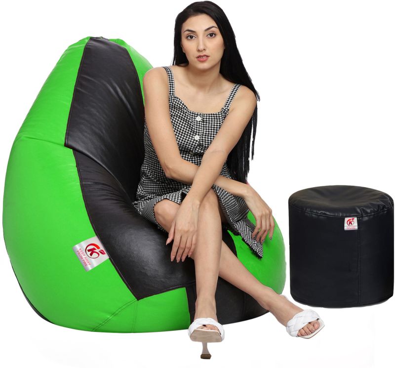 Green & Black Coaster Shine Teardrop Bean Bag Cover with Stool