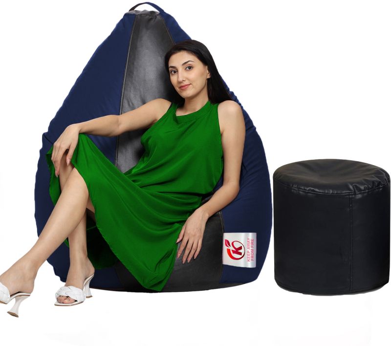 Navy Blue & Black Coaster Shine Teardrop Bean Bag Cover with Stool