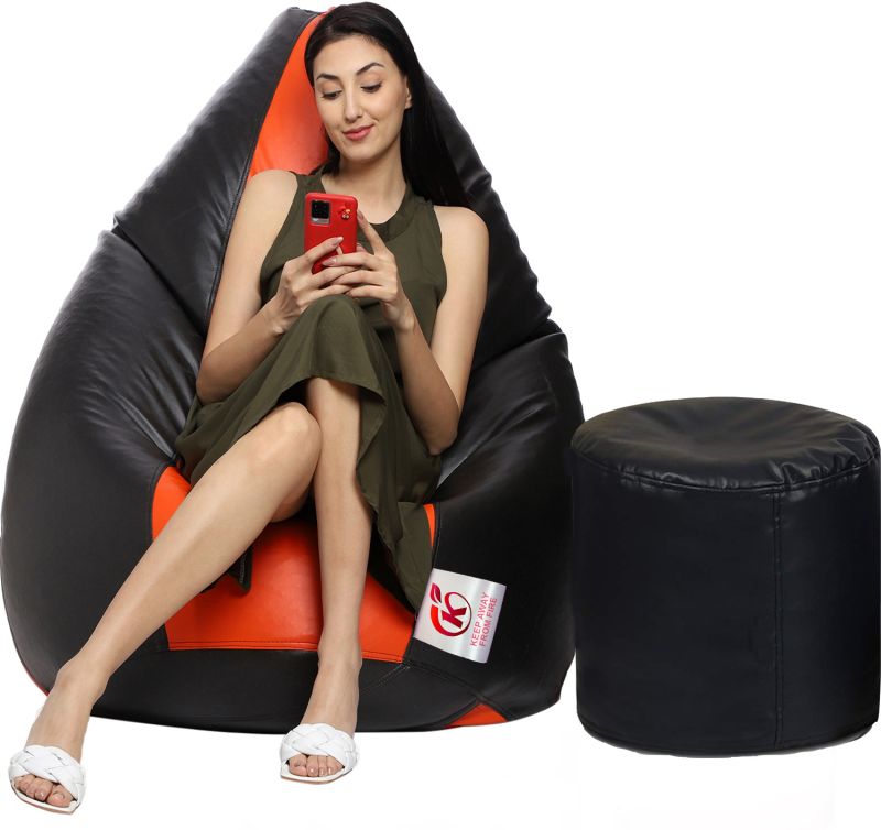 Orange & Black Coaster Shine Teardrop Bean Bag Cover with Stool