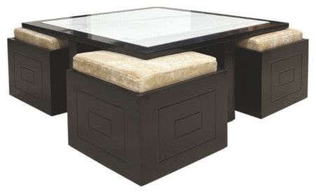 Dino Center Table In Composite Italian Top With 4 Puffy 3636