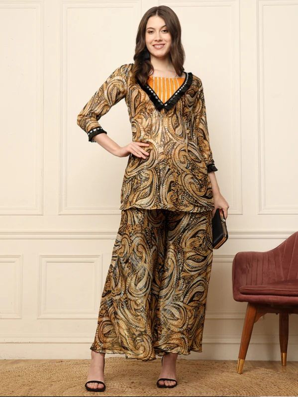 BLACK LUREX KURTA & CROP TOP WITH PALAZZO WOMEN DRESS