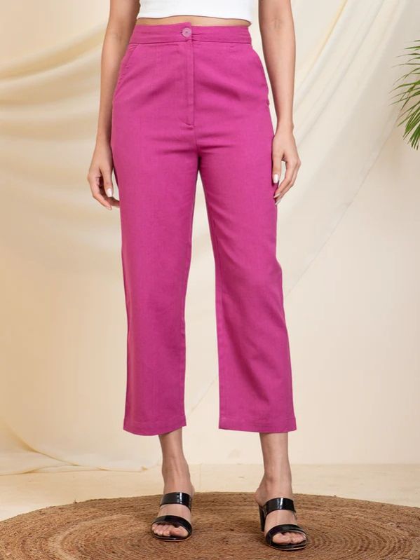 MAGENTA SOLID WOMEN PANTS