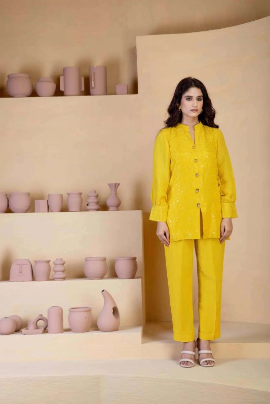 Women Cultural Fusion Yellow Coord Set