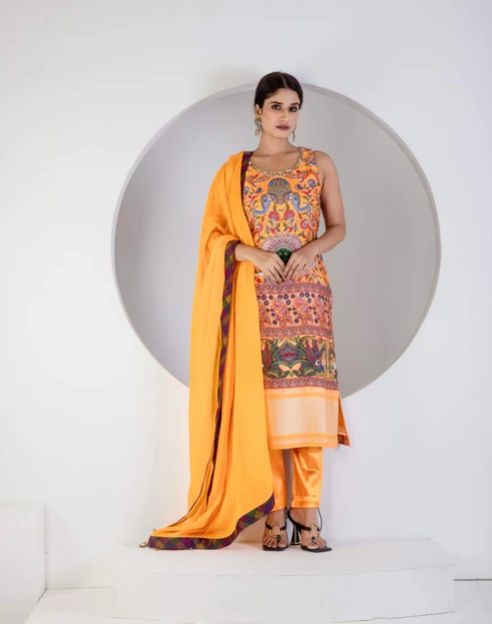 Women Digital Print Suit with Lycra Pant and Dupatta