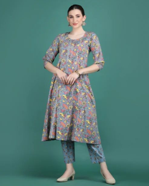 Women Grey Kalidar Kurta &AMP;AMP; Pant