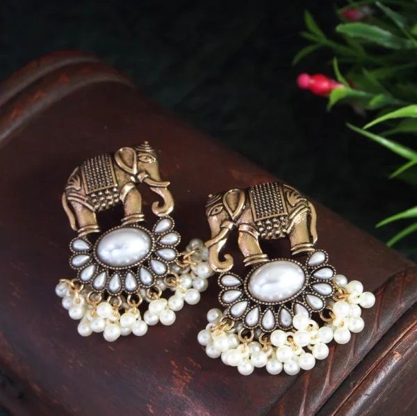 ANN Antique Gold Plated Elephant Women Dangle Earring