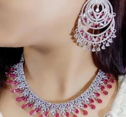 Women American Double Layer Chandbali Earrings Set