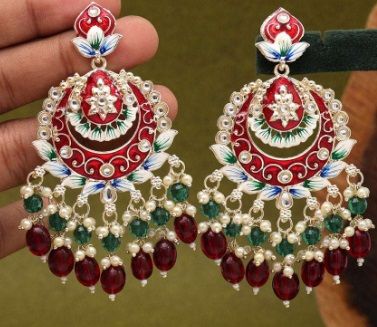 Women Maroon Color Hand Painted Meenakari Earrings