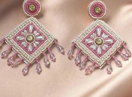 Women Square Drop Earrings with Crystal Drops
