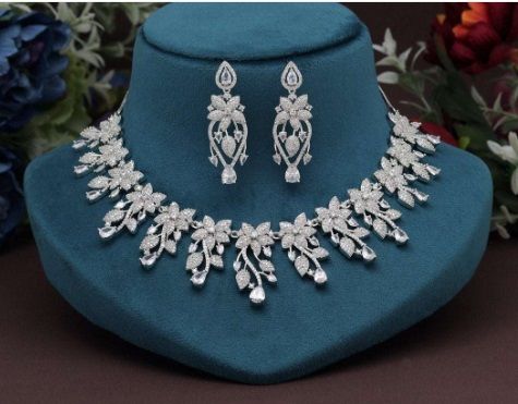 Women Sterling Silver American Diamond Necklace Set
