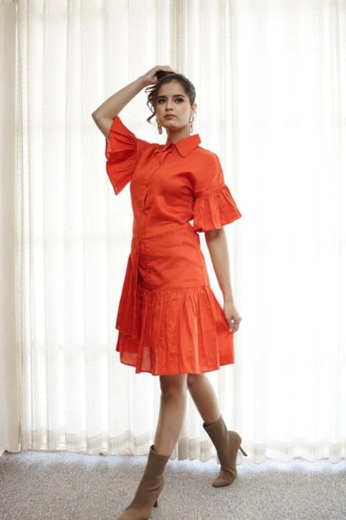 RUFFLE SHIRT DRESS