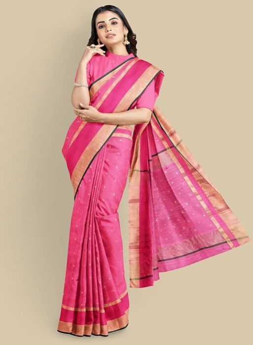 Chanderi Ghani Booti Resham Border Jari Silk Saree