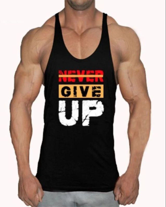 Men Black Printed Drifit Gym Vest