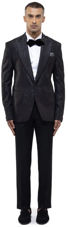 Mens Black Jacquard Single Breasted Tuxedo