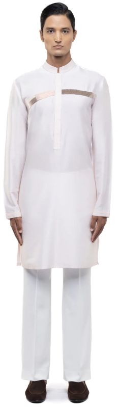 Mens Pink Silk Metallic Accents Kurta Set