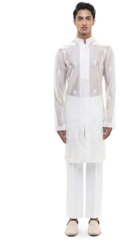 Mens White Organza Translucent Kurta Set