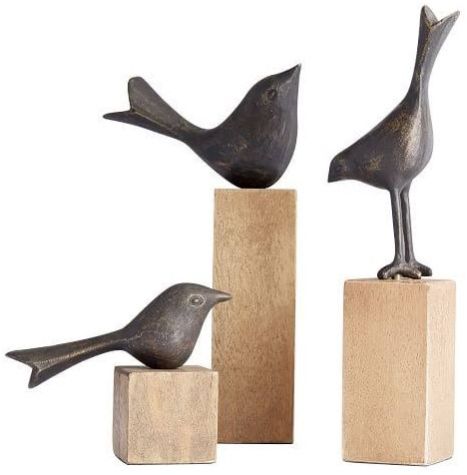 Iron Decorative Birds on Wooden Stand