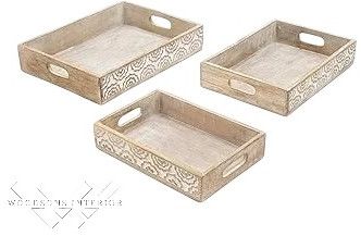 Mango Wood Round Serving Trays – Whitewash Finish