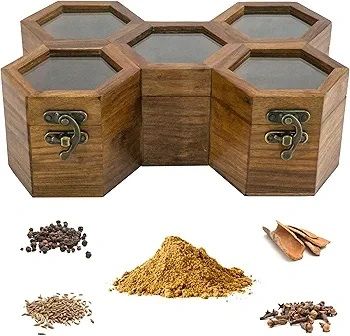 Wooden Spice Box with 12 Jars & Spoons