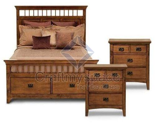 Wooden Storage Bed With Side Table