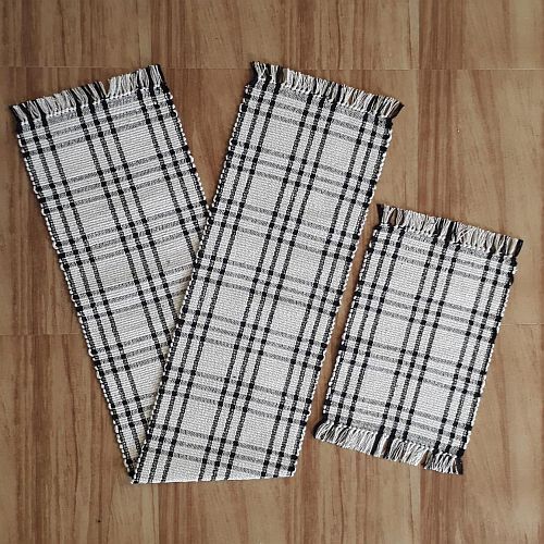 Black and White Checked Cotton Table Runner