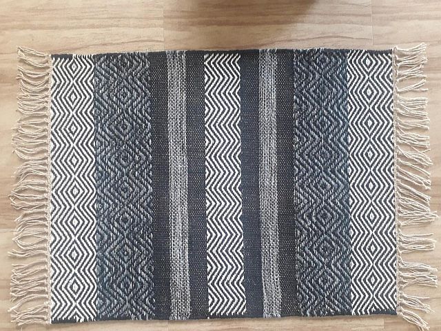 Black and White Rectangular Cotton Door Mat