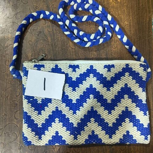 Blue and White Handmade Ladies Cotton Sling Bag