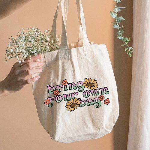 Cotton Canvas Printed Tote Bag, Color : Cream (Base Color)