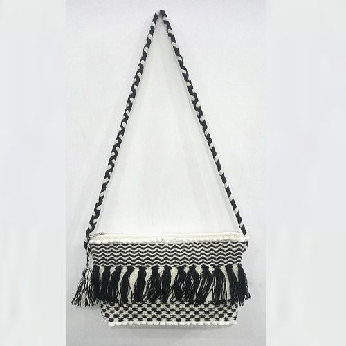 Handmade Black and White Cotton Sling Bag