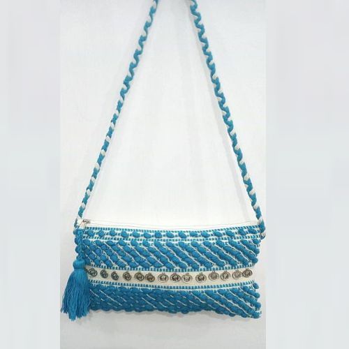 Handmade Sky Blue Cotton Sling Bag