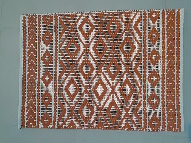Rectangular White and Orange Cotton Door Mat