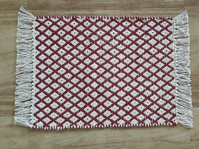 Red and White Rectangular Cotton Door Mat