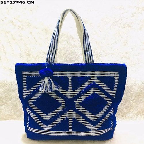 Soft Cotton Blue Handmade Tote Bag 51x17x46 Cm