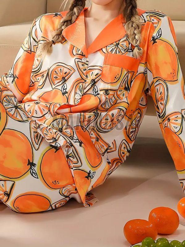 Orange Print Pajama Set