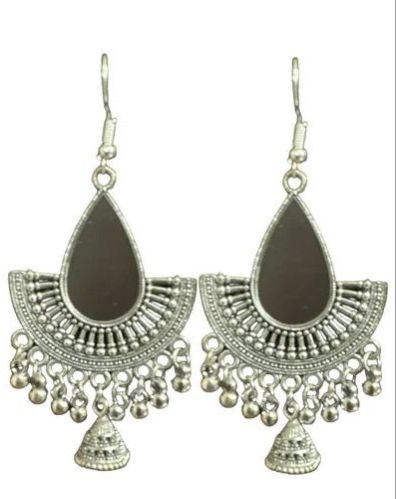 Zinc Oxidized Mirror Earring, Color : Silver Party Wear