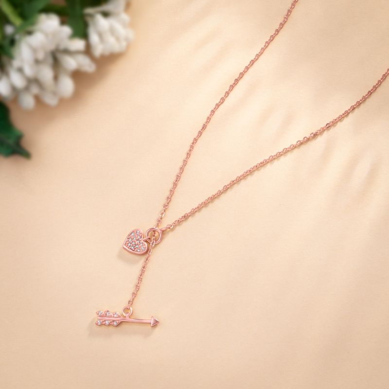 Ladies Rose Gold Plated Heart Shape Pendant With Chain