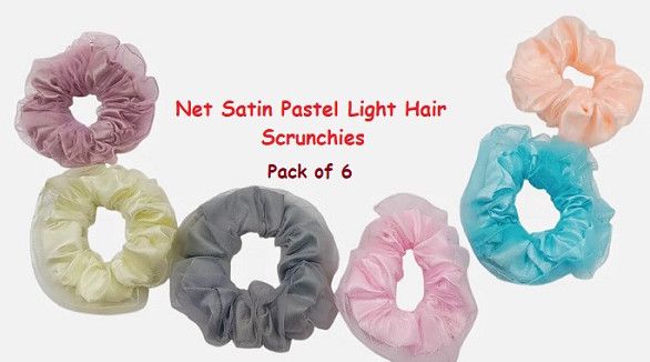 Net Satin Pastel Light Hair Scrunchies-RB-88-L