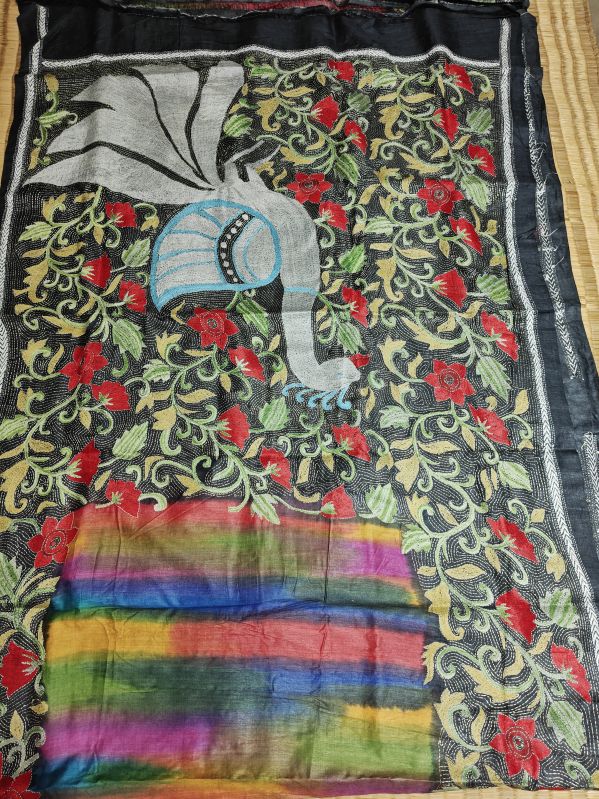 Ladies Gachi Kantha Work Tussar Silk Saree