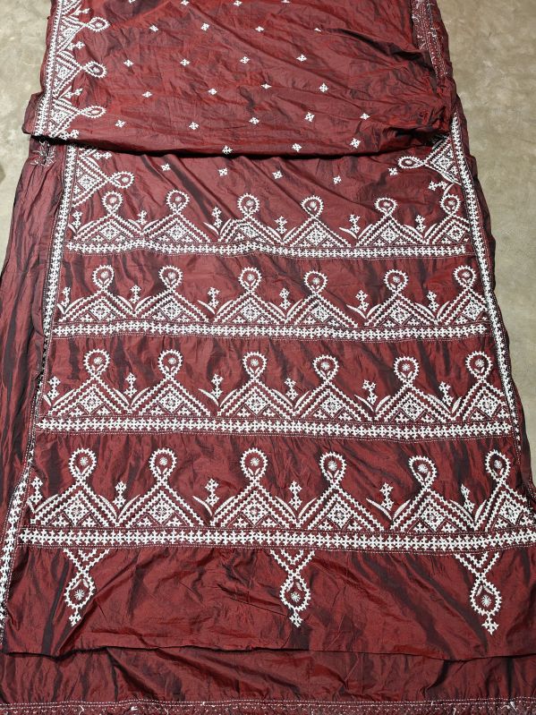 Ladies Gujarati Work Embroidered Silk Saree