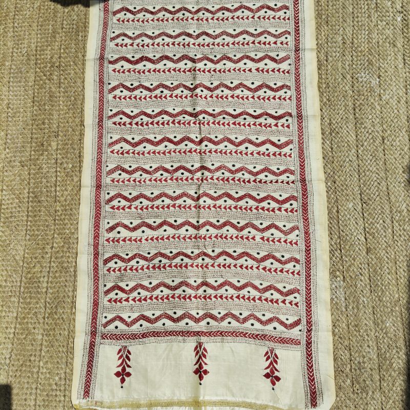 Ladies Tussar Silk Kantha Work Stole