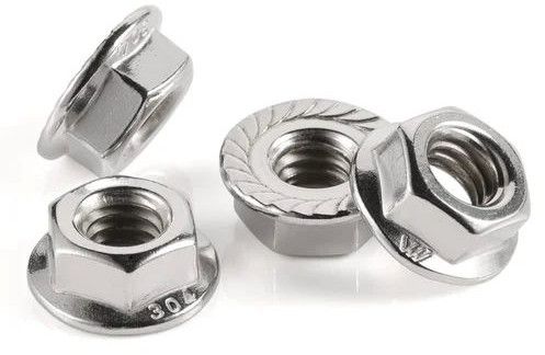Polished Metal 4 Mm Flange Nuts, Head Shape : Hex Head