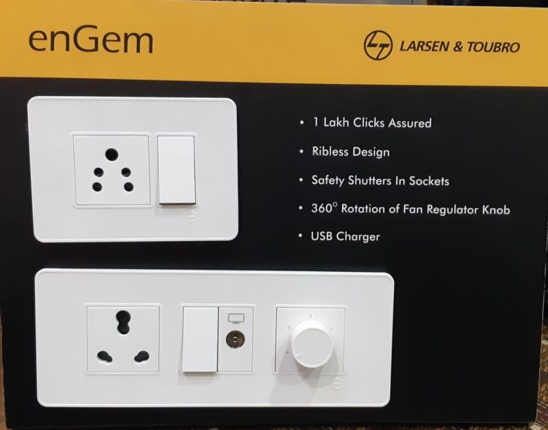 6A L&t Engem White Modular Switch Plate