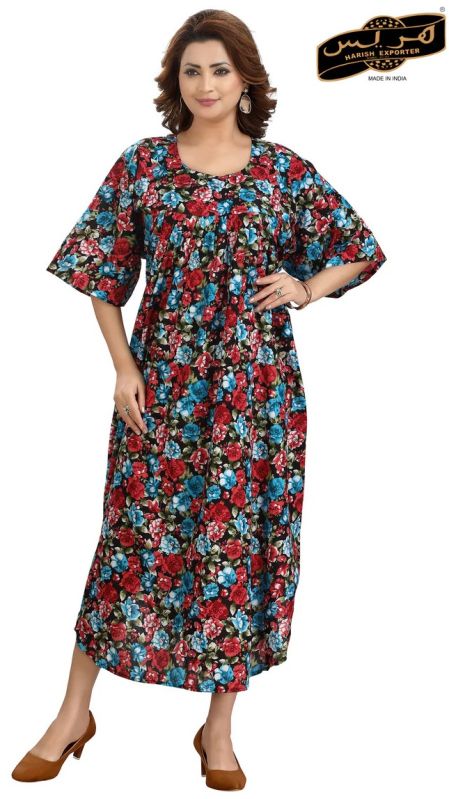 Women Black Mix Print Rayon Cotton Midi