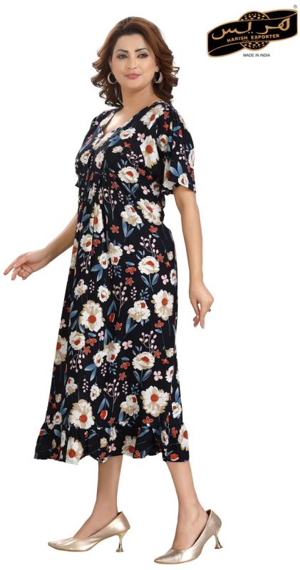 Women Cotton Flared Floral Knee Length Midi Dress