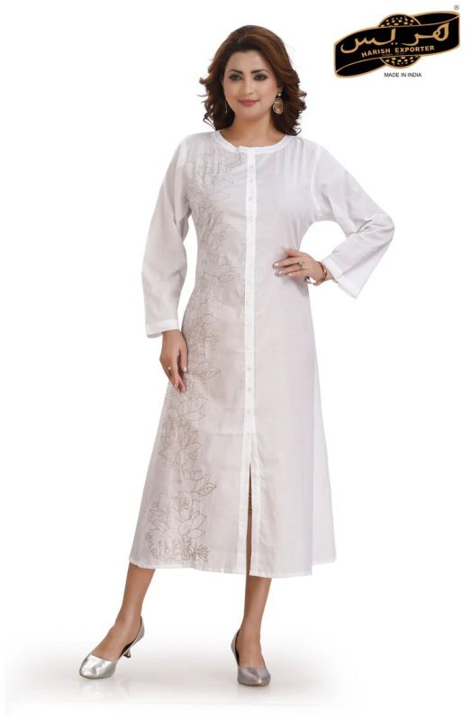 Women Cotton Long White Kurti