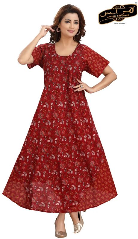 Women Cotton Printed Floral Midi Half Sleeve Dress